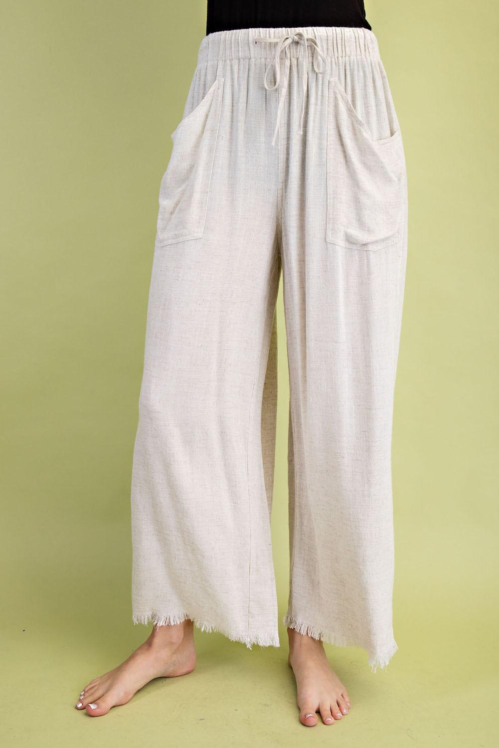 Oatmeal Frayed Cropped Pants