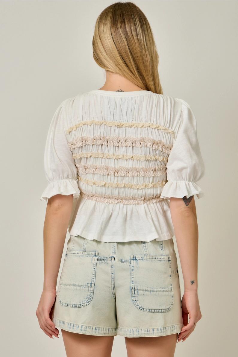 Off White Cotton Slub Peplum Top