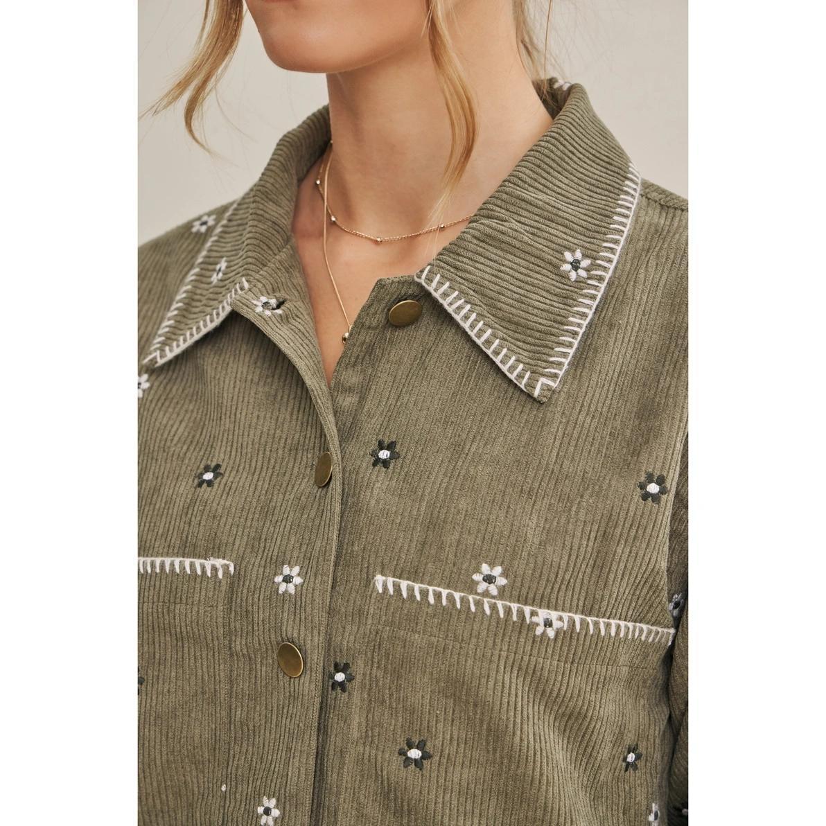 Olive Artisan Daisy Corduroy Jacket