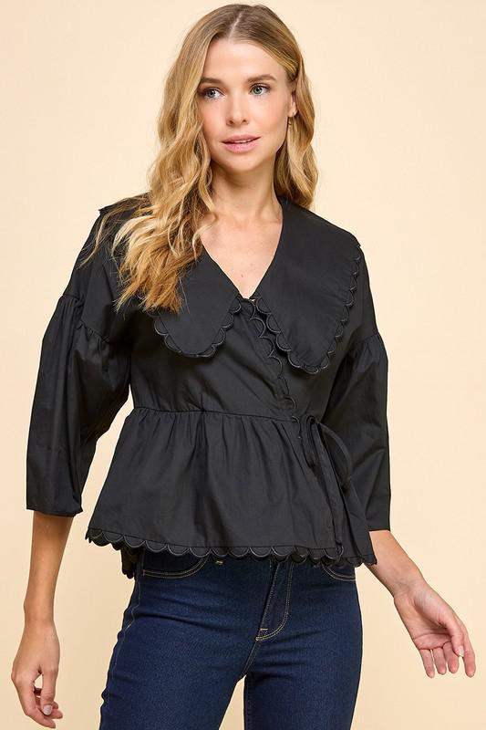 Black Peter Pan Collared Top