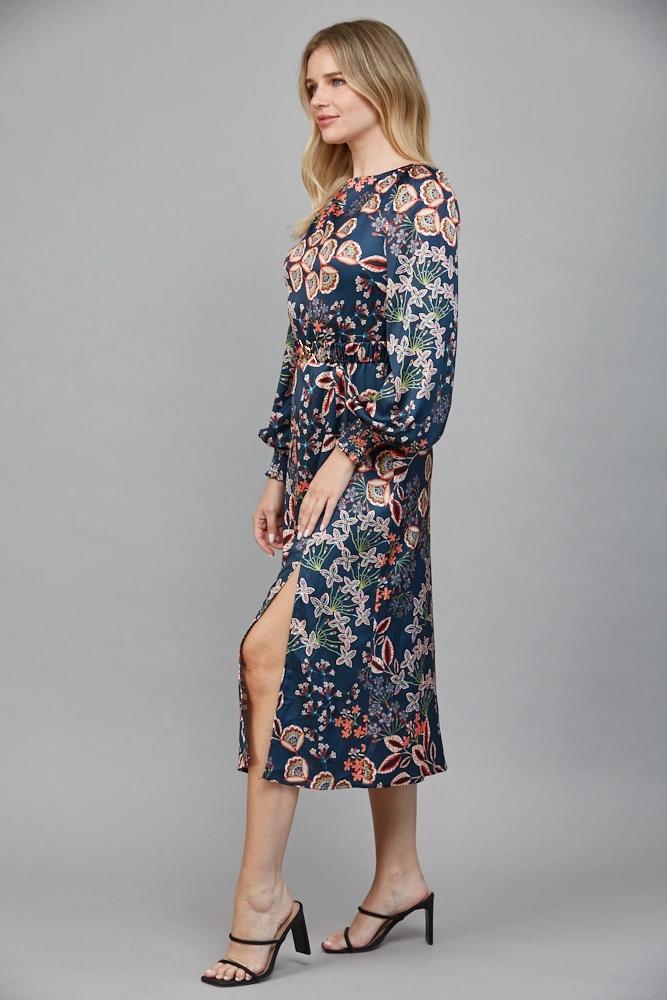 Peacock Multi Balloon sleeve Maxi Dress