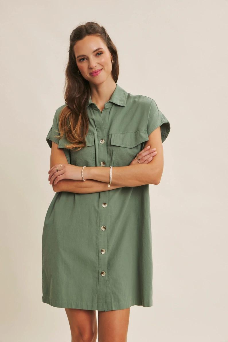 Dusty Green Utility Inspired Mini Dress