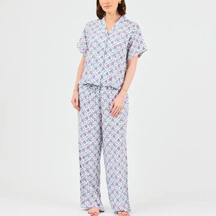 Leah Lattice Crest Pink Pant Set