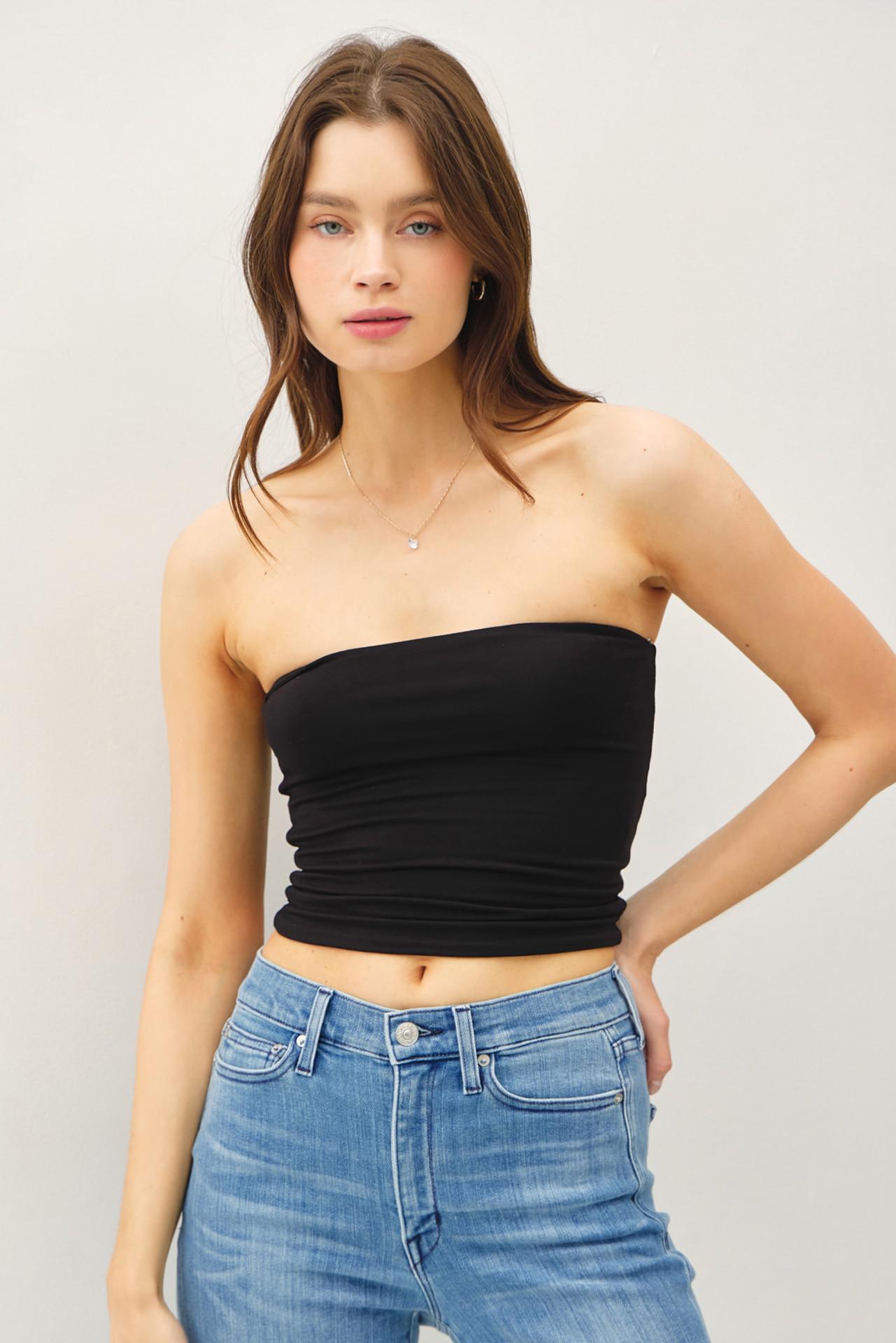 Jersey Bandeau Crop Black