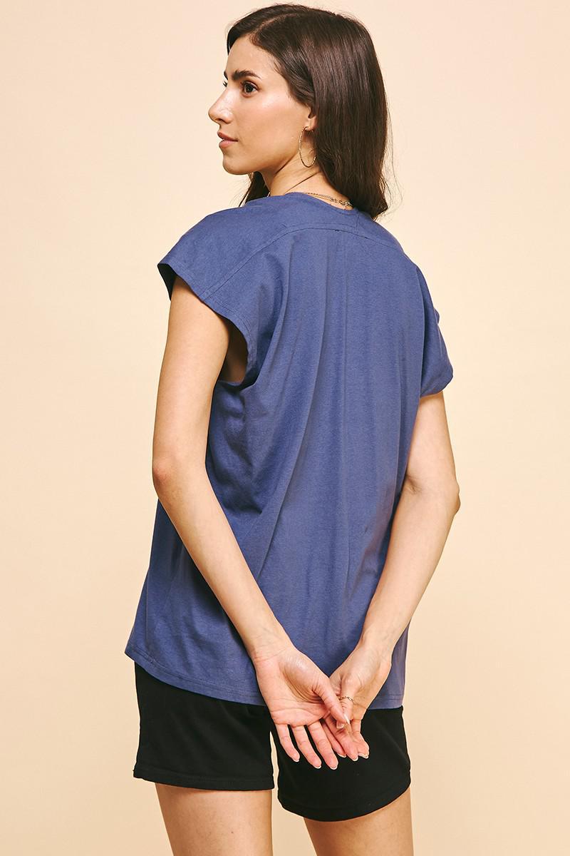 Dusty Navy Cap Sleeve top