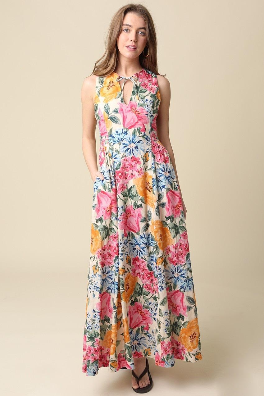 High-neck Floral Maxi Dress