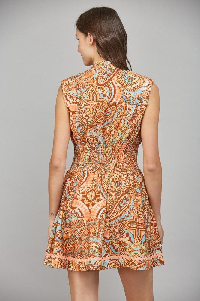 Rust Decorative Trim Dress