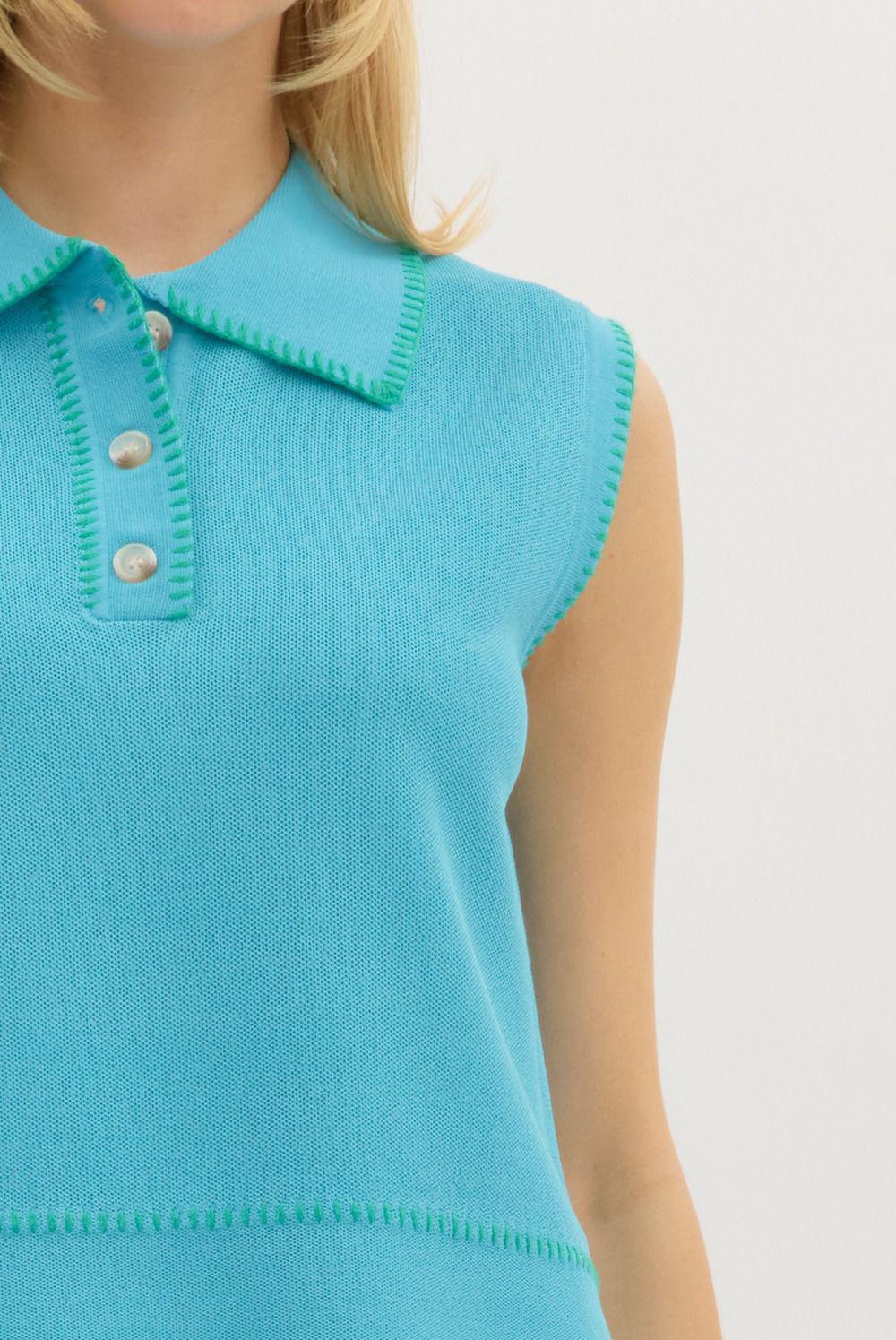 Blue and Lime Knit Pullover Top