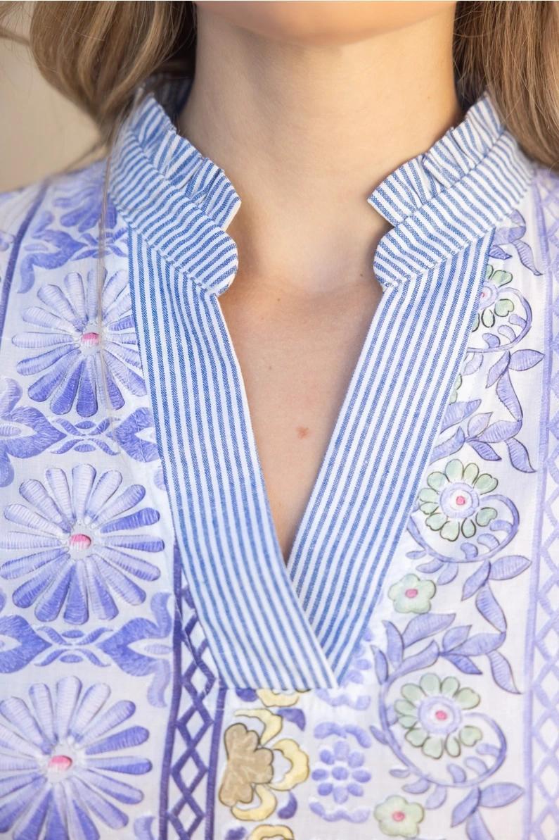 Blue Striped Band Detailed Dress
