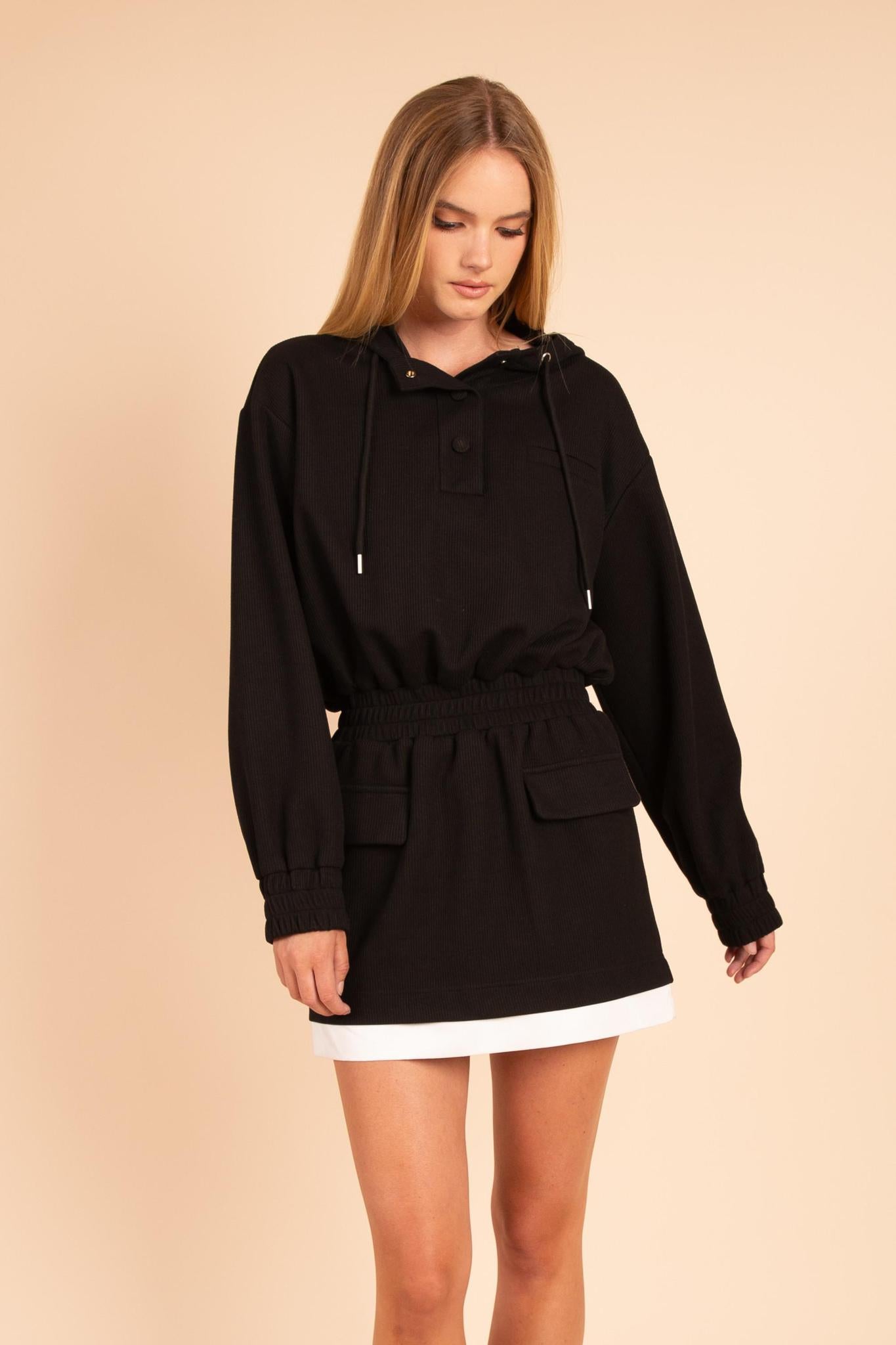 Black Terry Hood Mini Dress