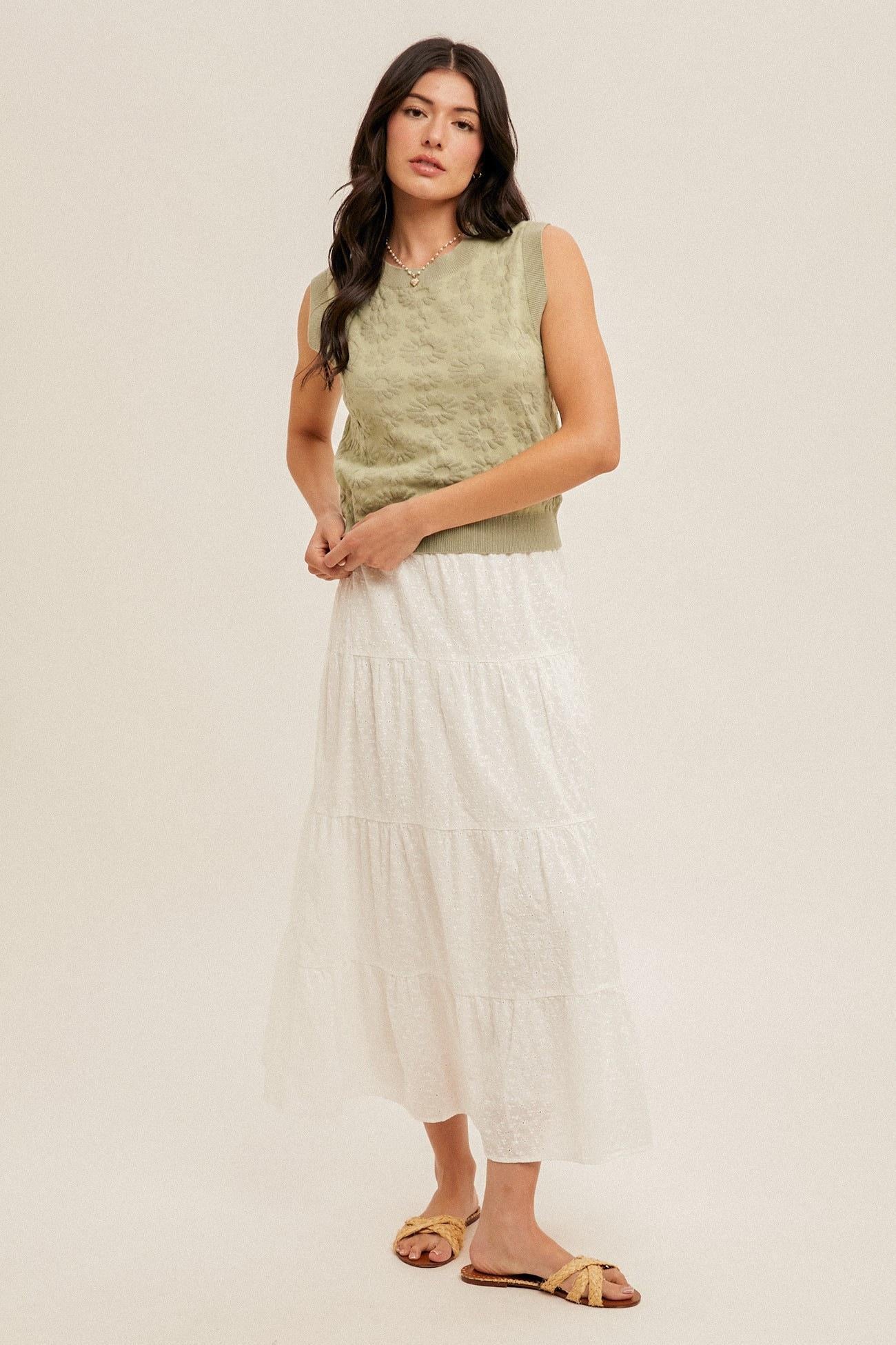 Sage Floral Sweater Knit Top