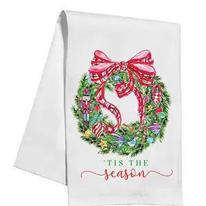 Tis the Season Christmas Wreath Kitchen Towel