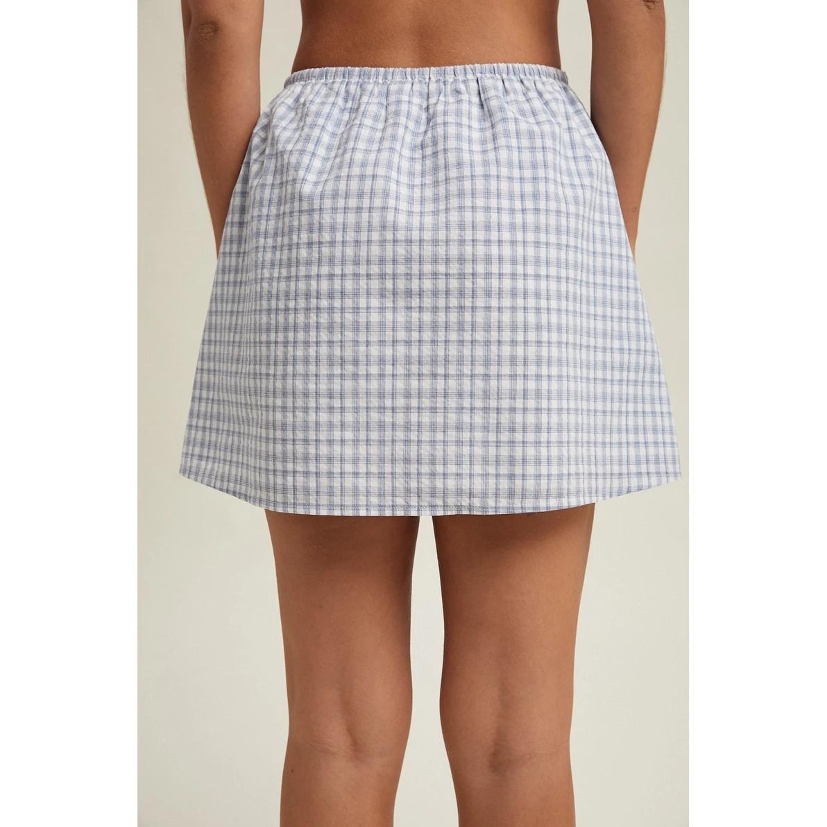 Off White and Blue Plaid Mini Skirt