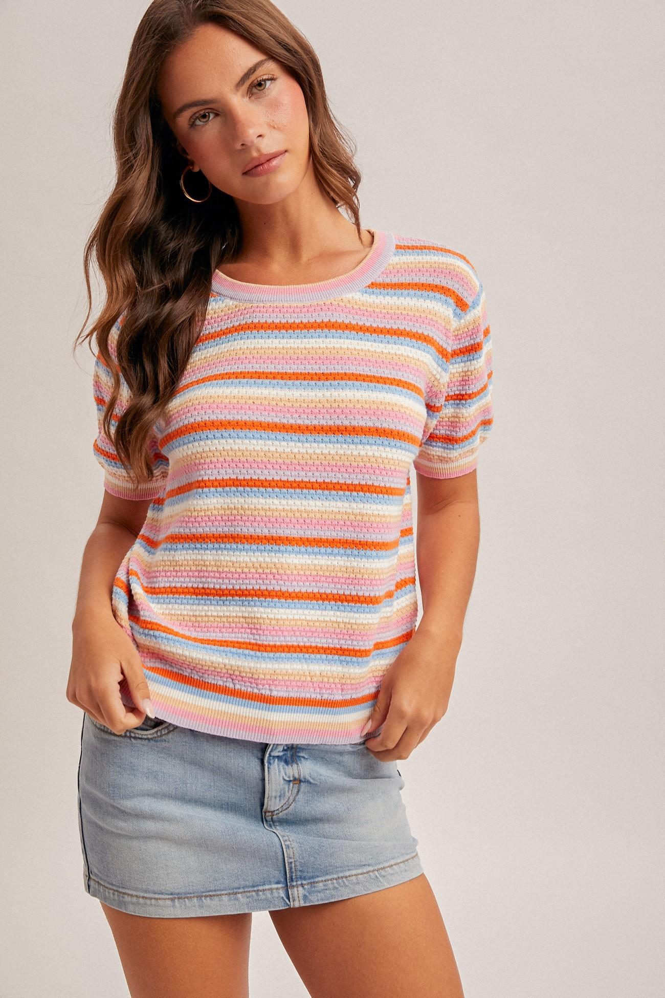 Pink and Lavender Striped Cotton Sweater