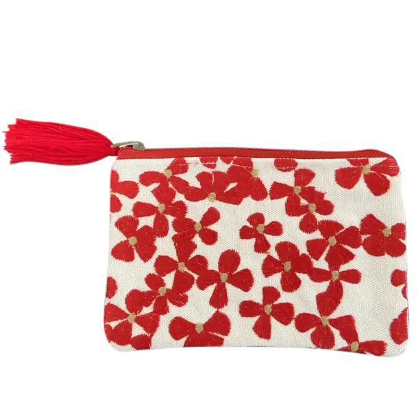 Red Floral Embroidered Pouch Medium