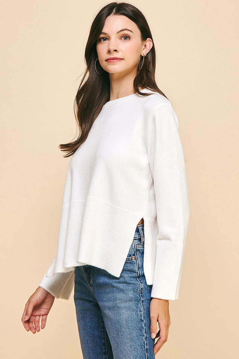 Side Slit Long Slv Sweater Top