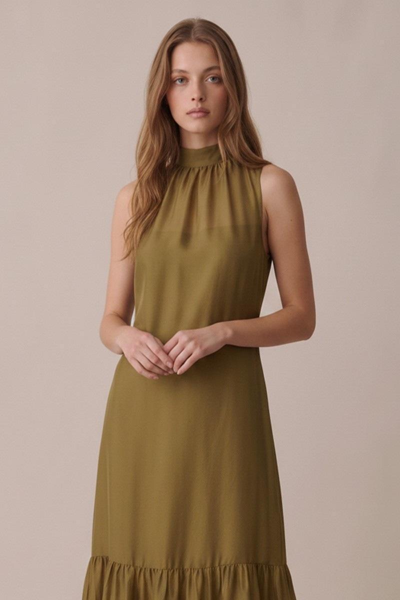 Olive Soft Organza Maxi Dress