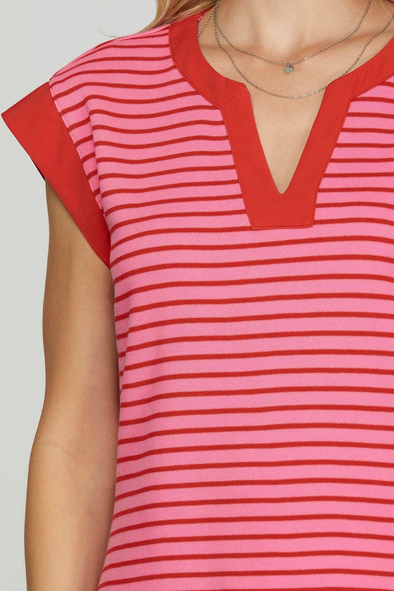 Pink Red Striped Dress