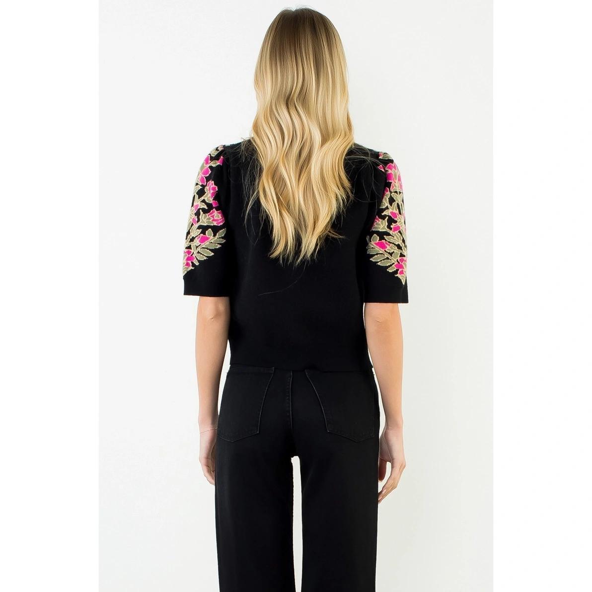 Black Floral Patterned Sweater