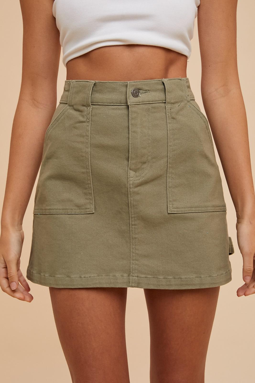 Olive Cargo Denim Skirt