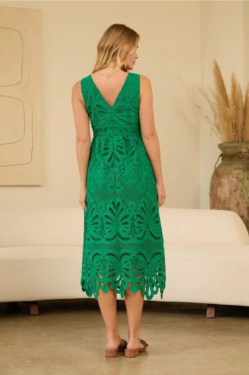 Green Embroidered Lace Midi