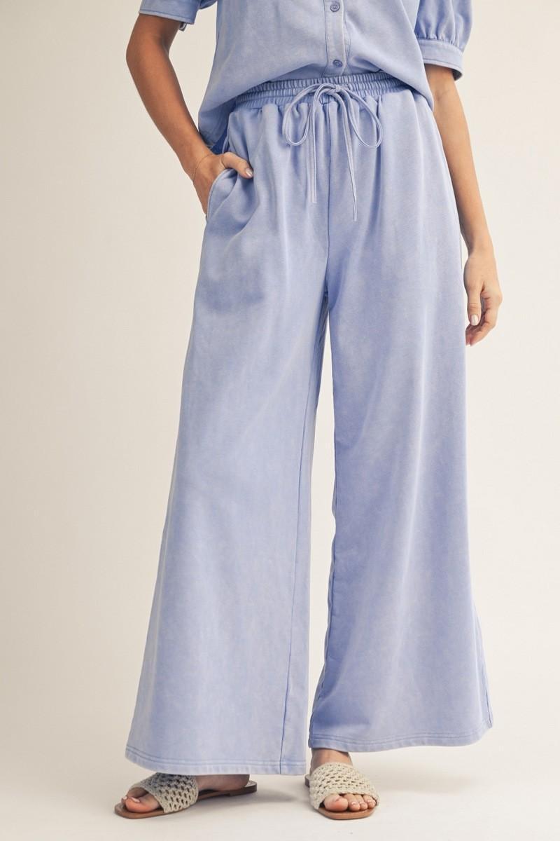 Blue Drawstring Waist Wide Leg