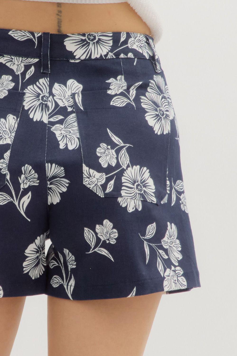 Navy and white Floral Print Shorts