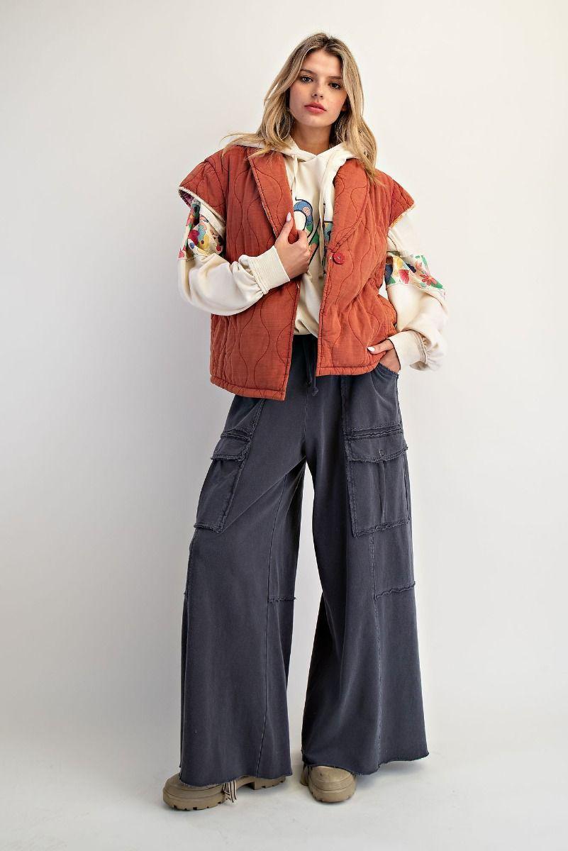 Black Mineral Washed Terry Knit Pant