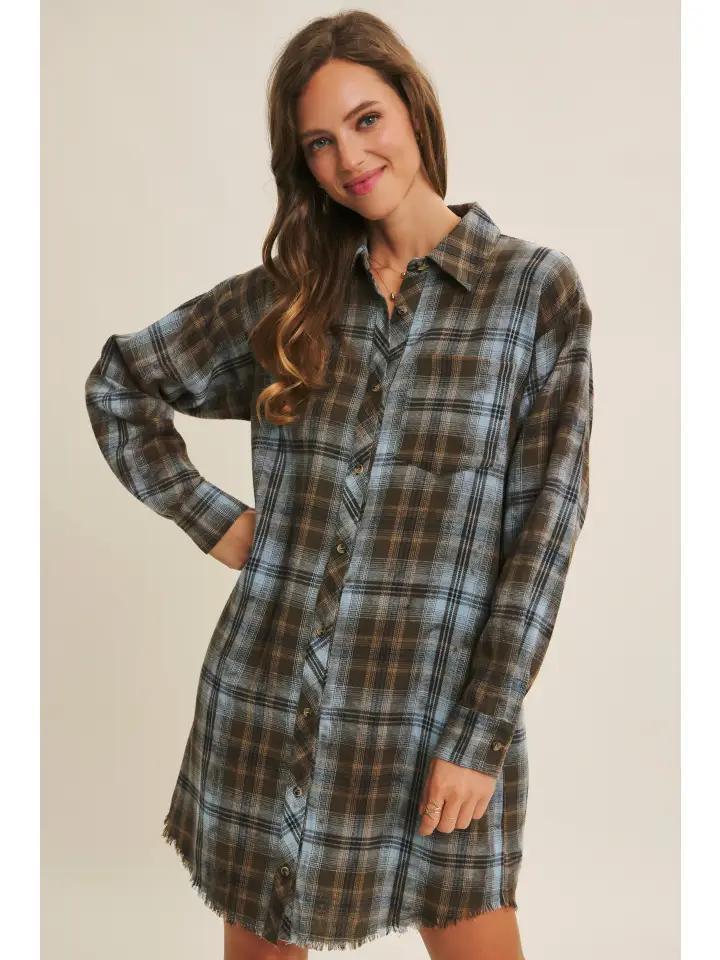 Antique Brown Plaid Shirt Dress