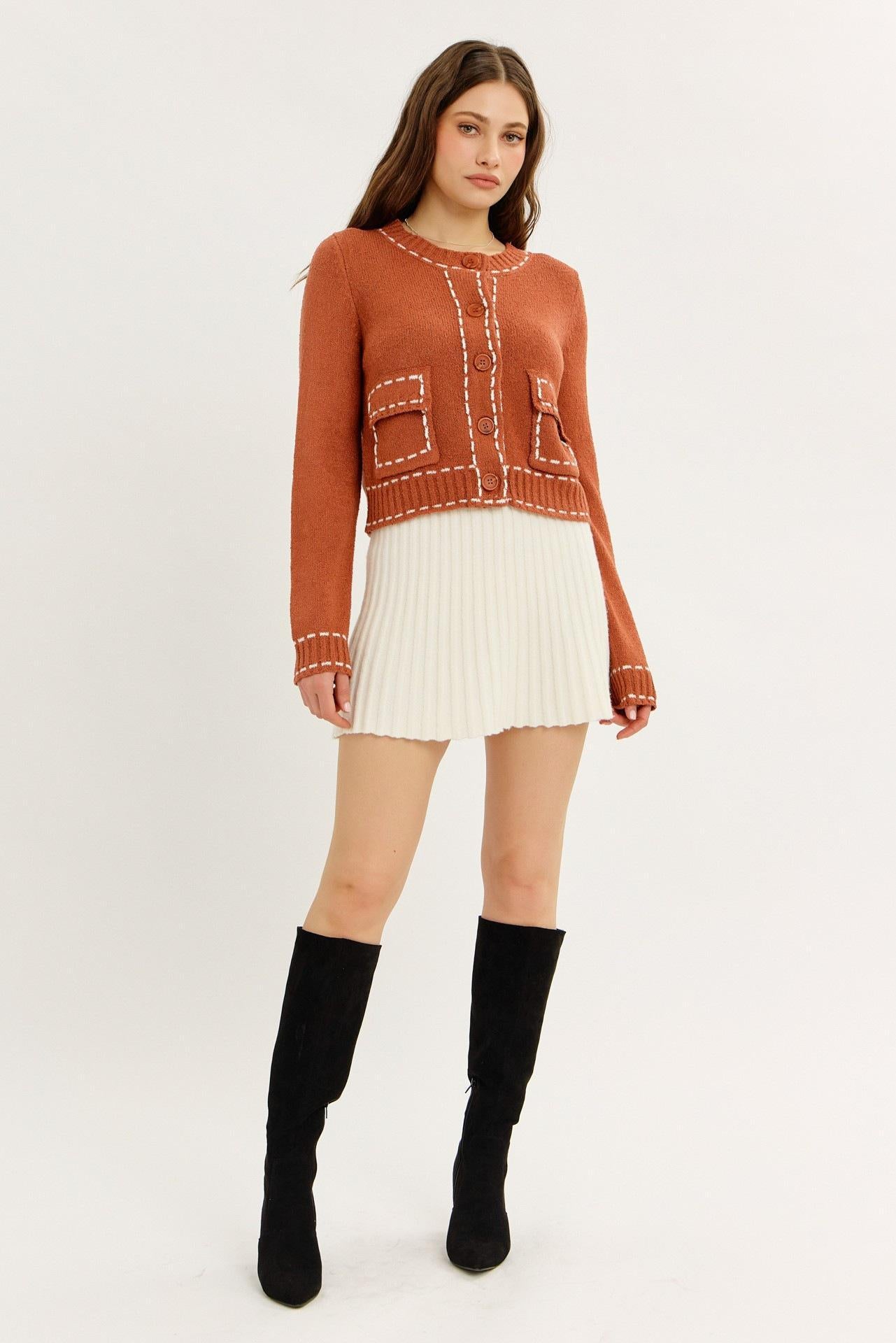 Rust Textured Knit Cardigan