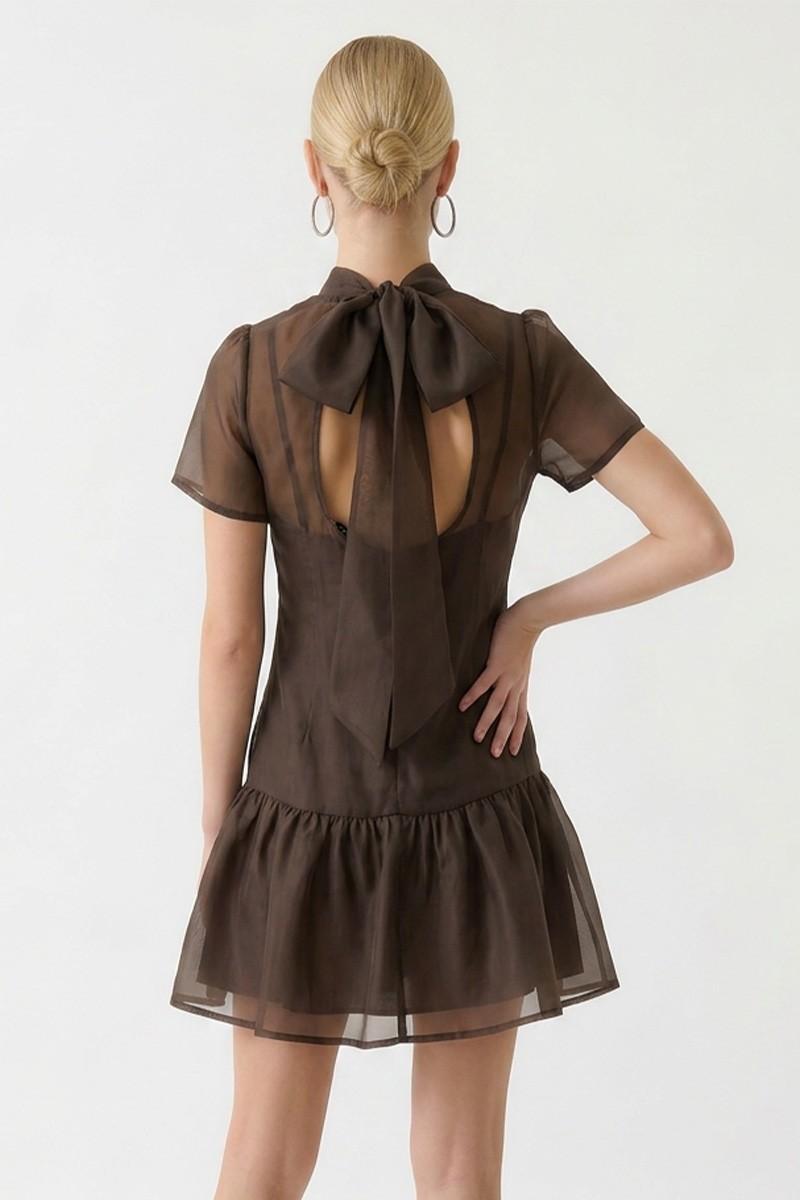 Dark Brown Soft Organza Mini Dress