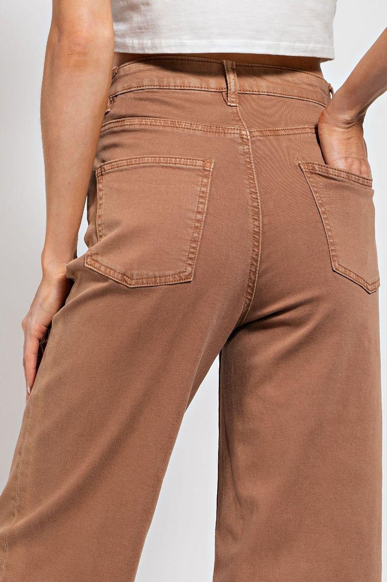 Red Bean Button Front Stretch Twill Pants