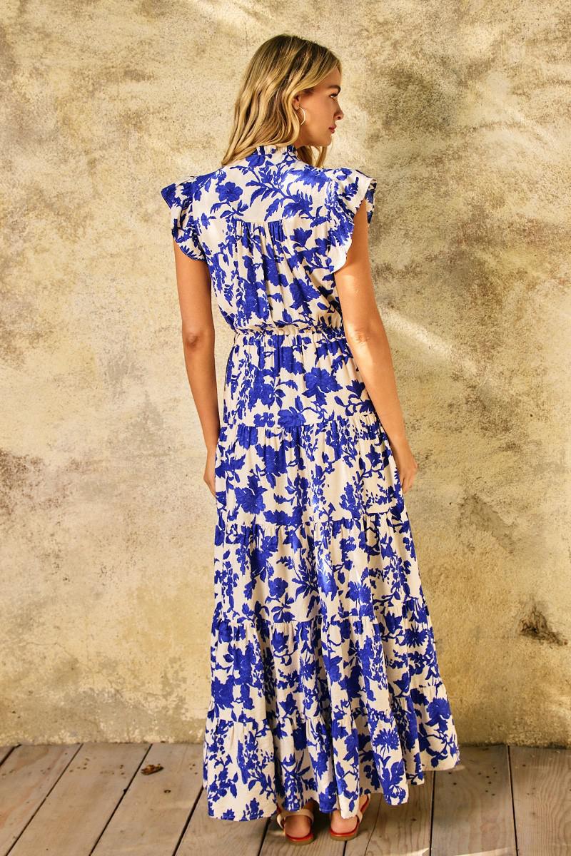 Blue Floral Printed Maxi