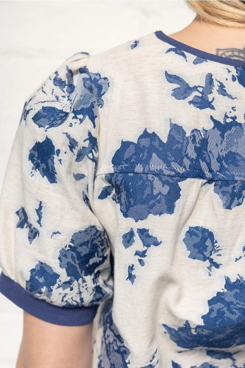 Blue Floral Jacquard Top