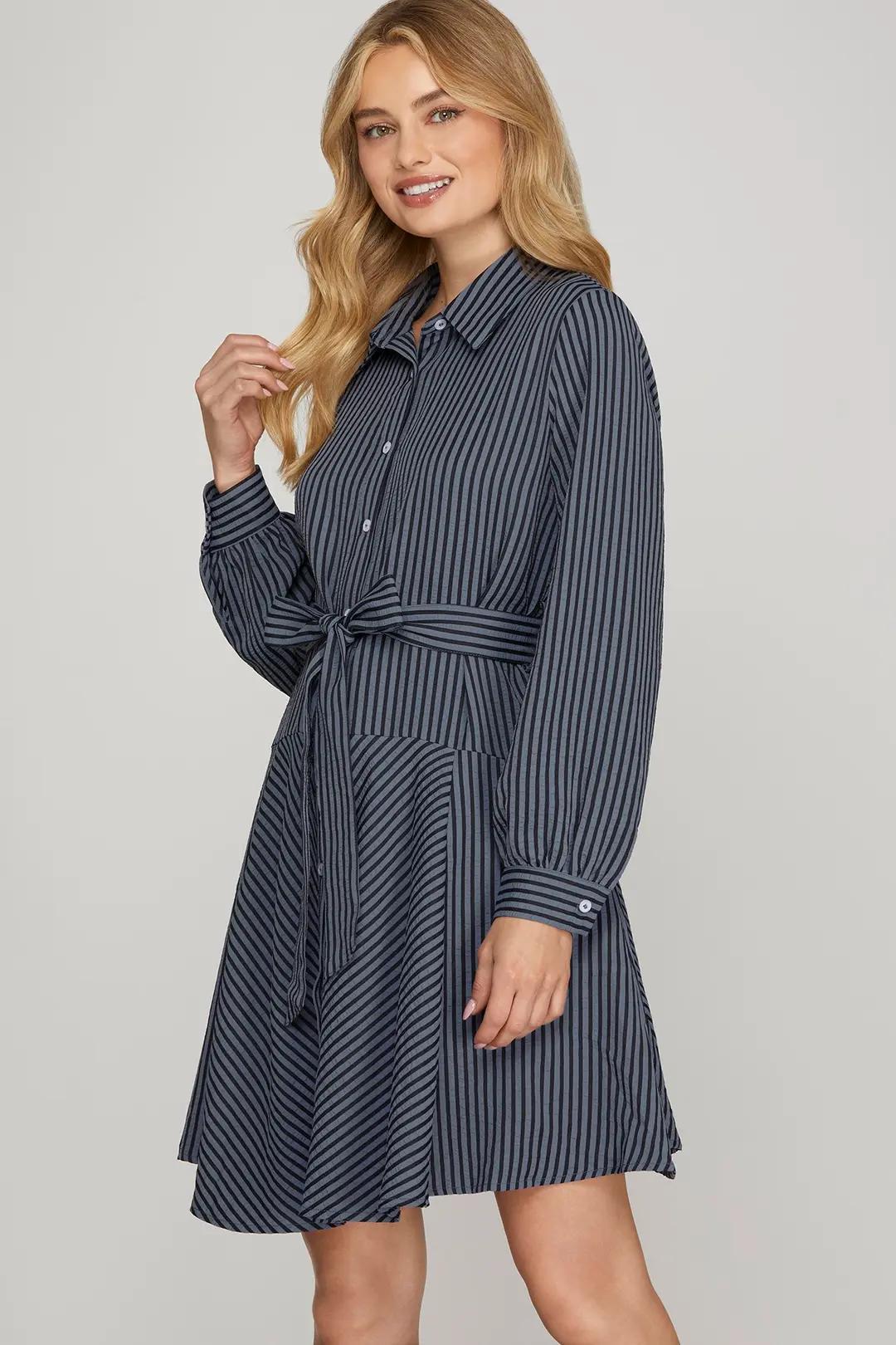 Navy Striped Mini Dress