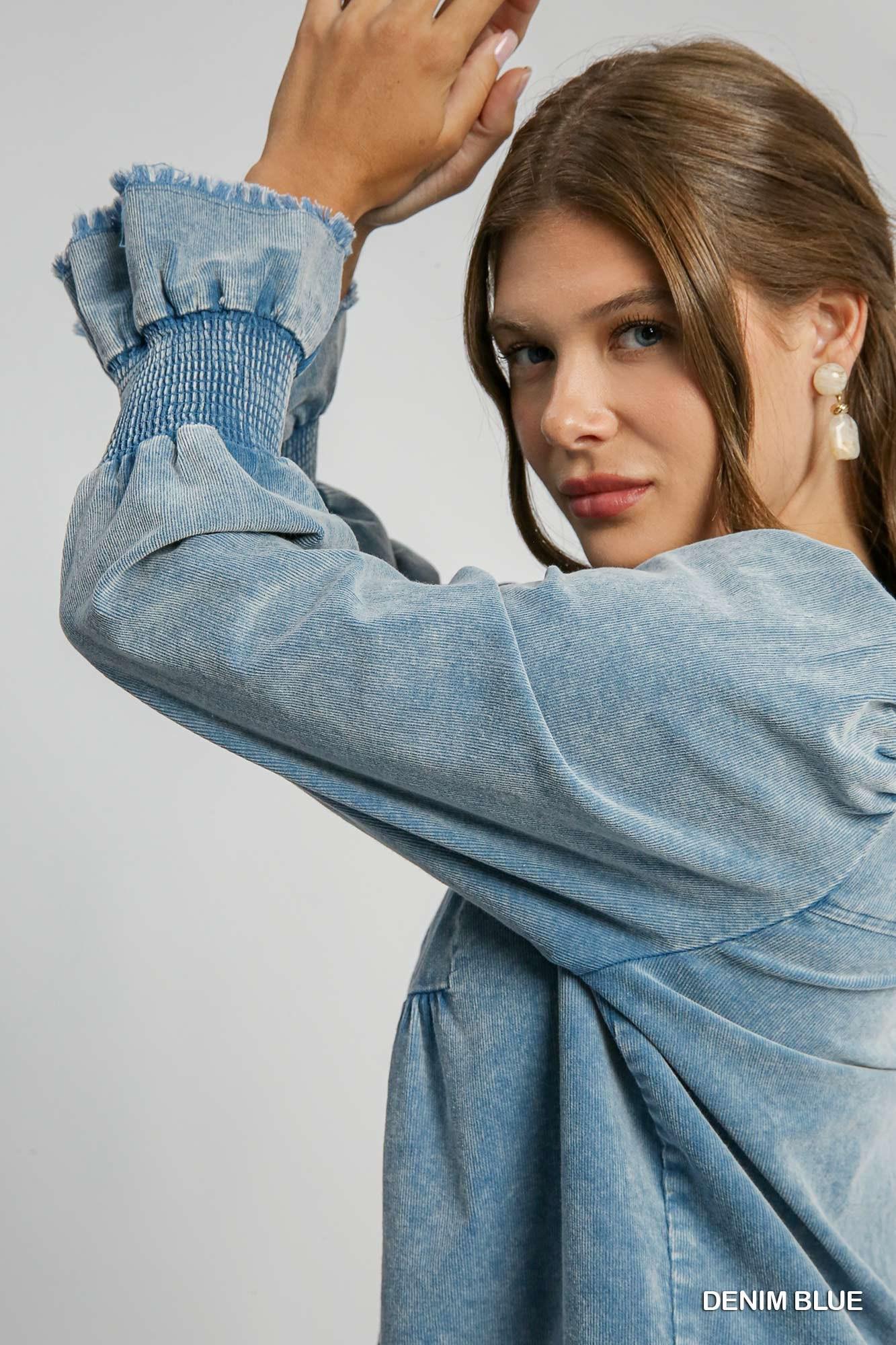 Denim Blue Stone Wash Corduroy Tiered Dress