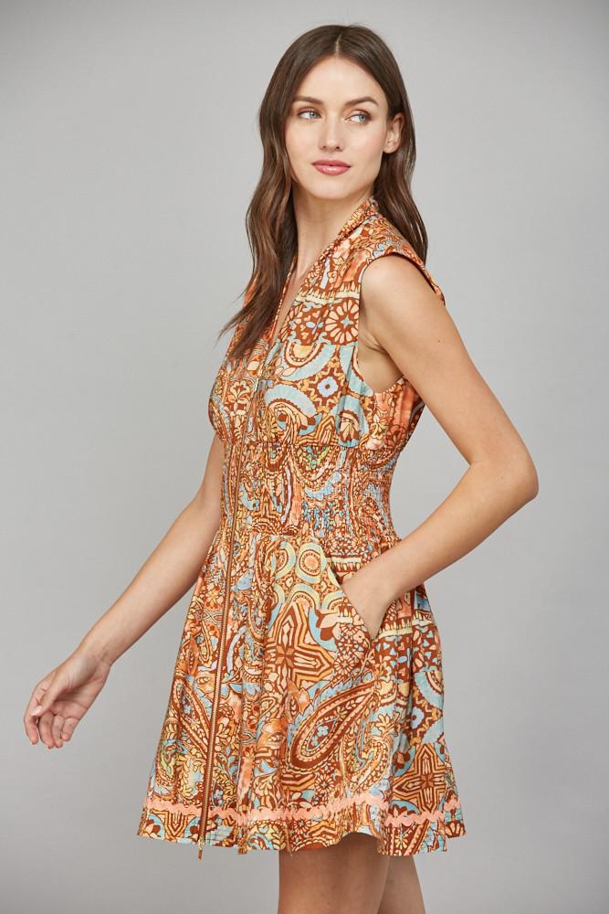 Rust Decorative Trim Dress