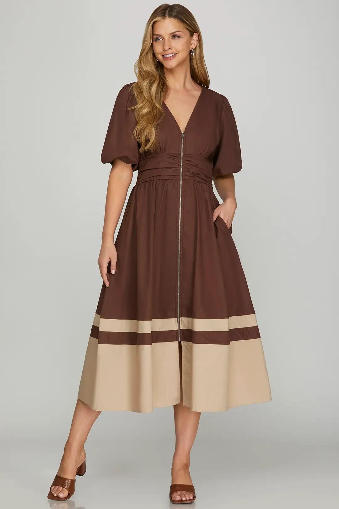 Brown Color Block Midi