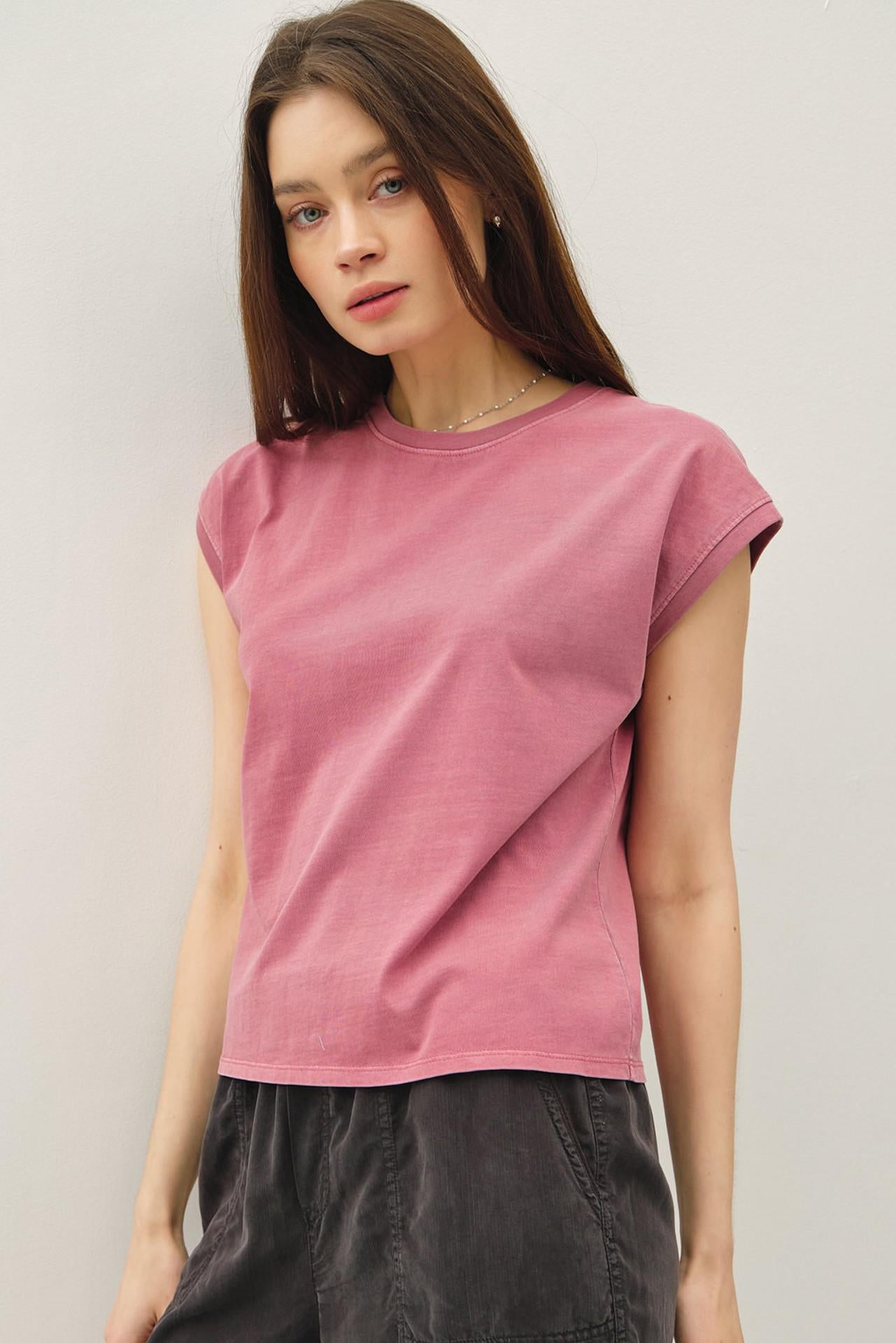 Coral Basic Cap Sleeve Tee