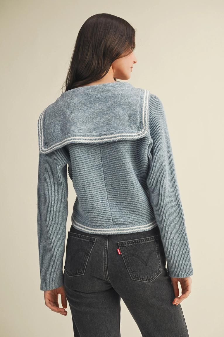 Denim Blue Collared Cardigan