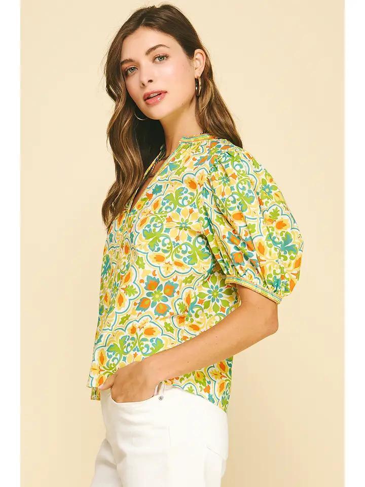 Yellow Multi Damask Top