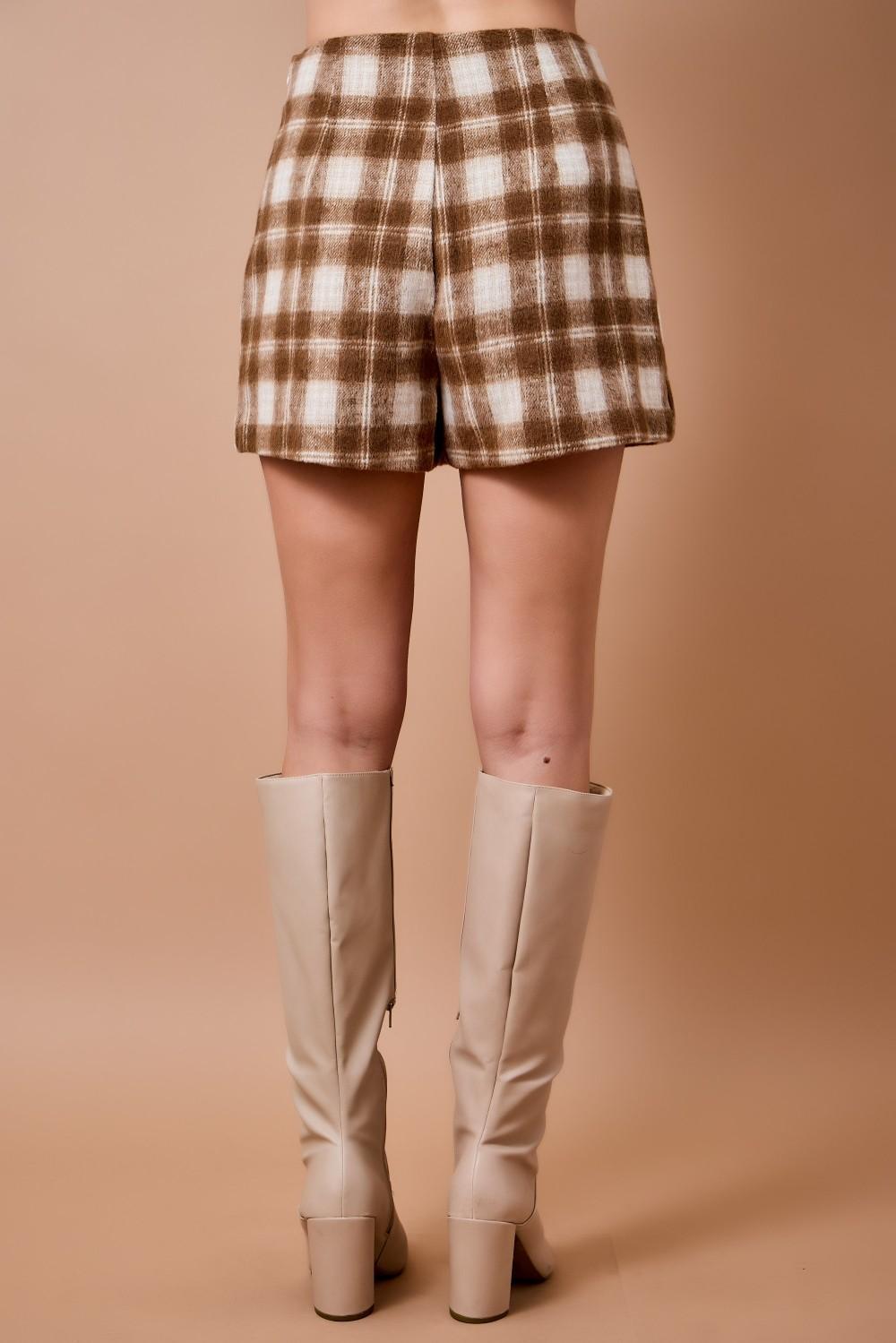 Brown and Cream Plaid Mini Skort