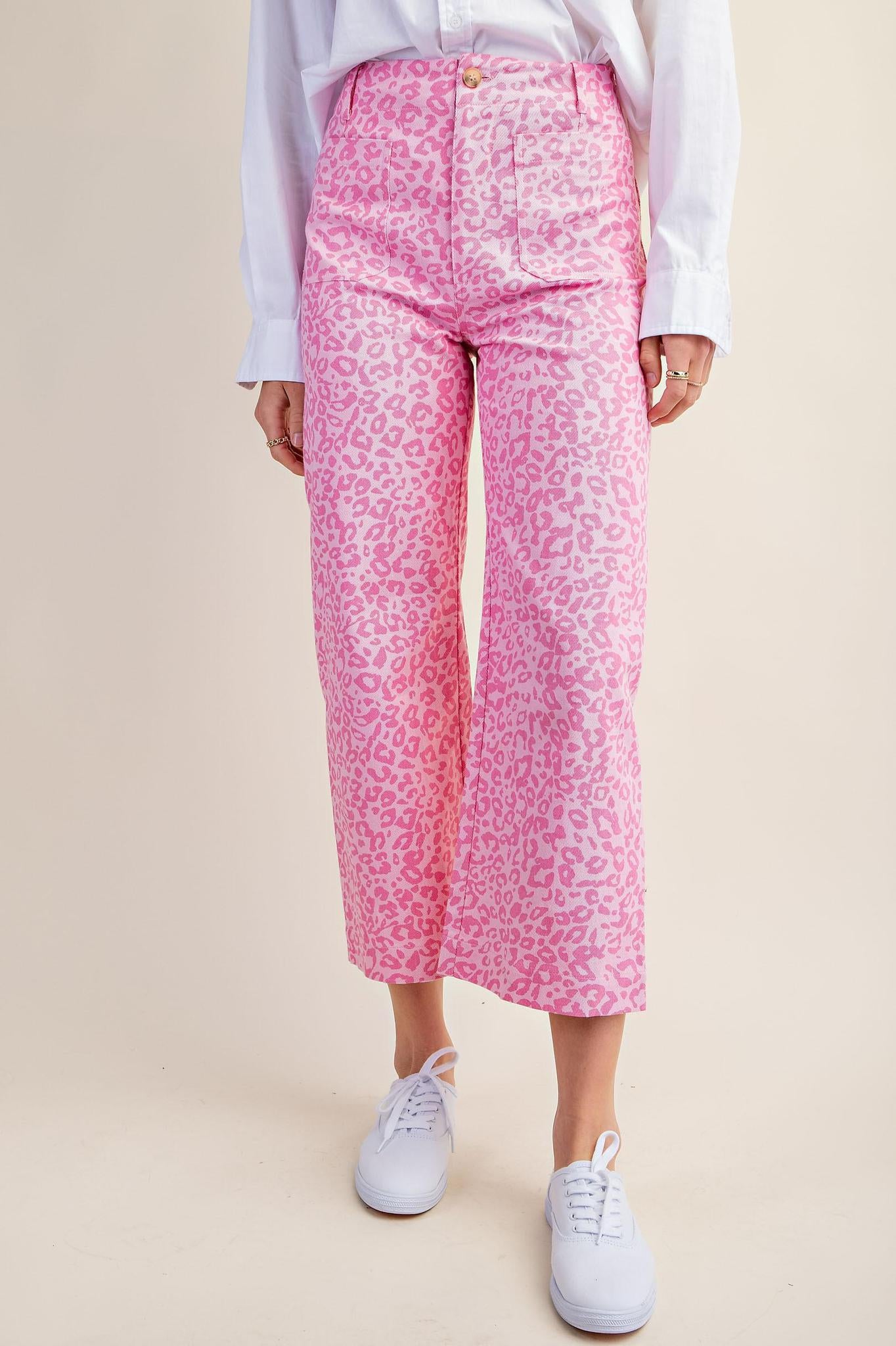 Pink Leopard Cropped Ankle Pants