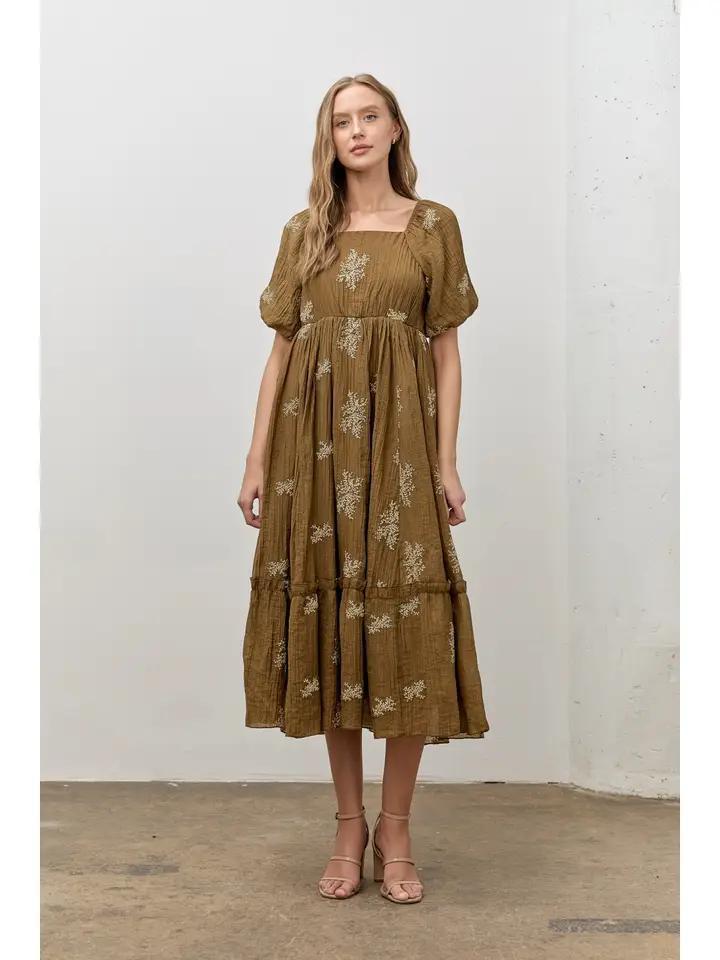 Olive Embroidered Maxi Dress