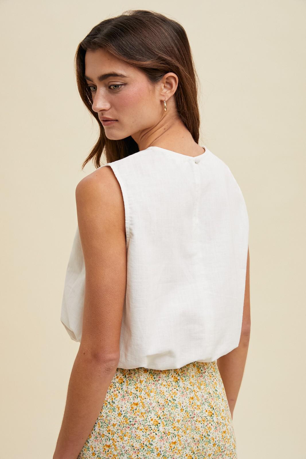 Off White Linen Bubble Tank