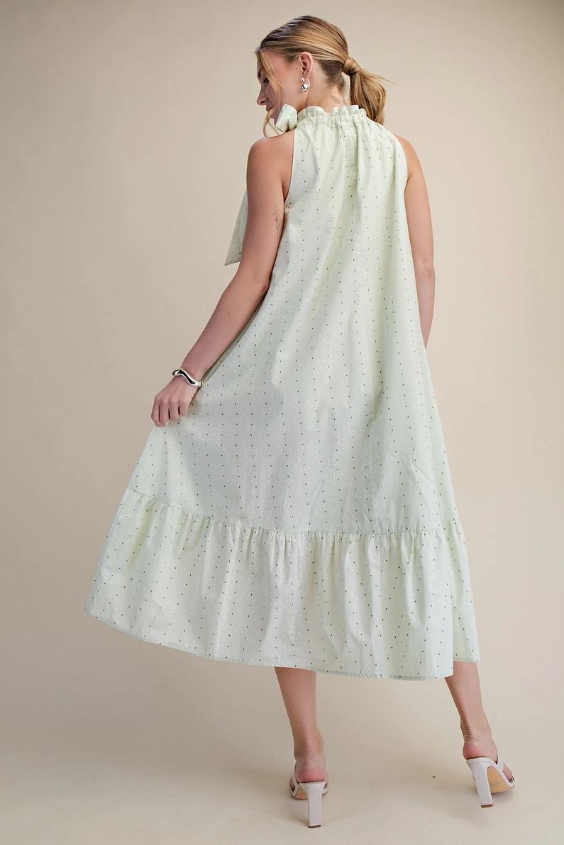 Sage Dotted Pattern Midi Dress