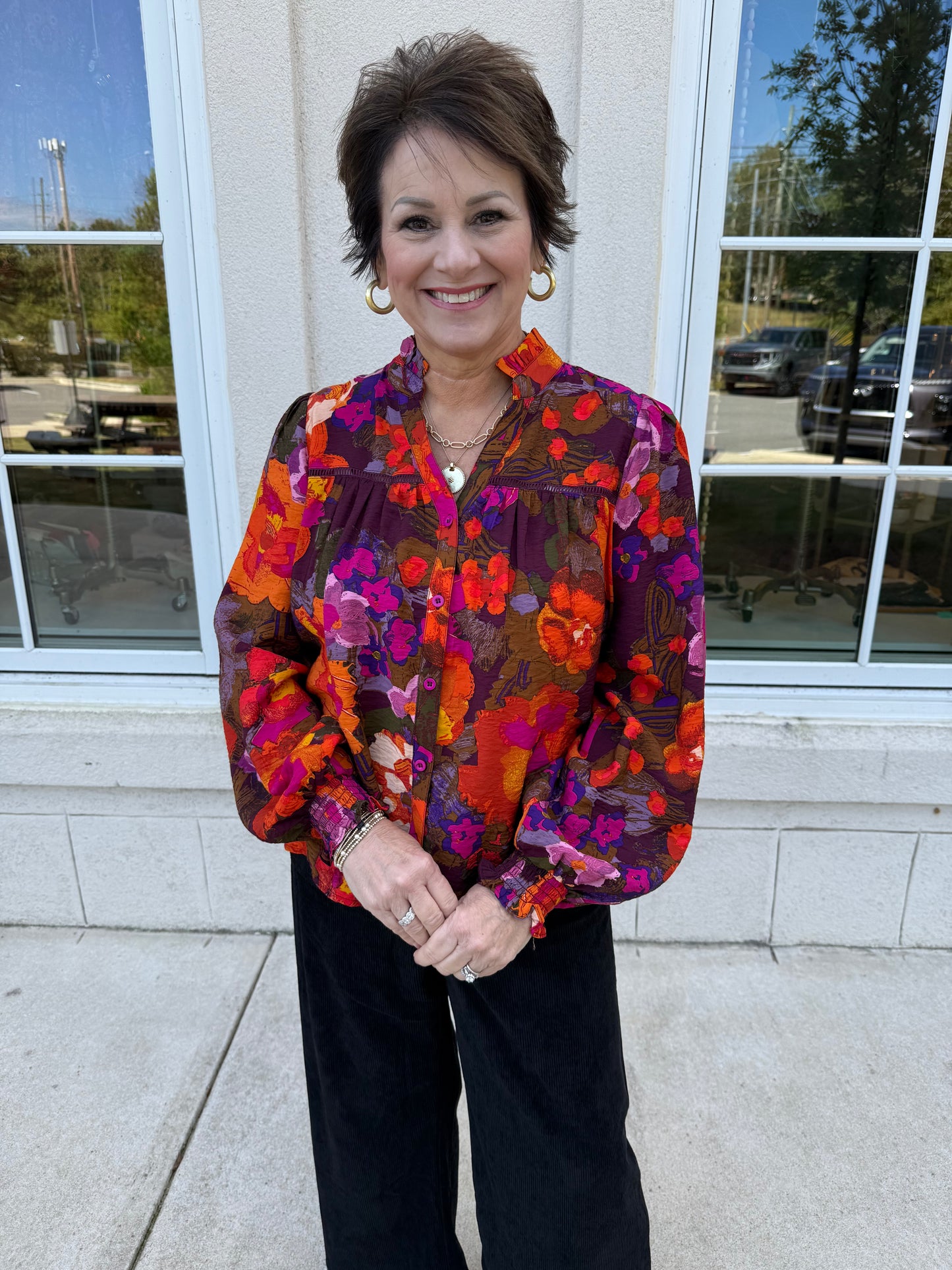 Fall Multi colored V-neck Blouse