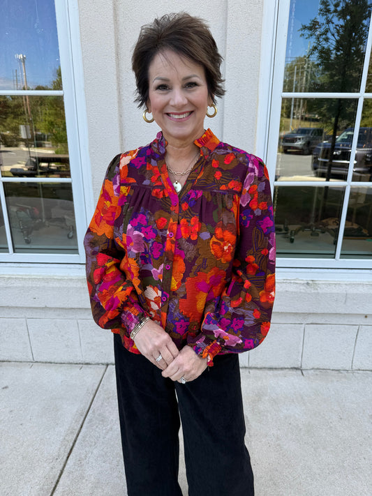 Fall Multi colored V-neck Blouse