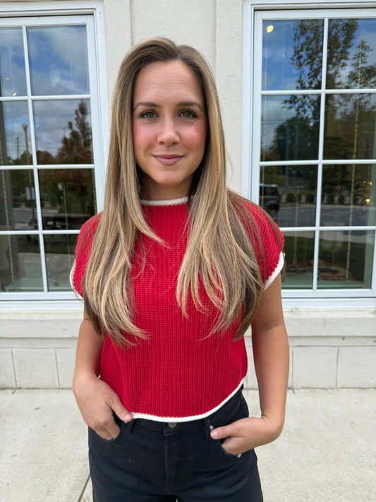 Crimson and White Cropped Sweater