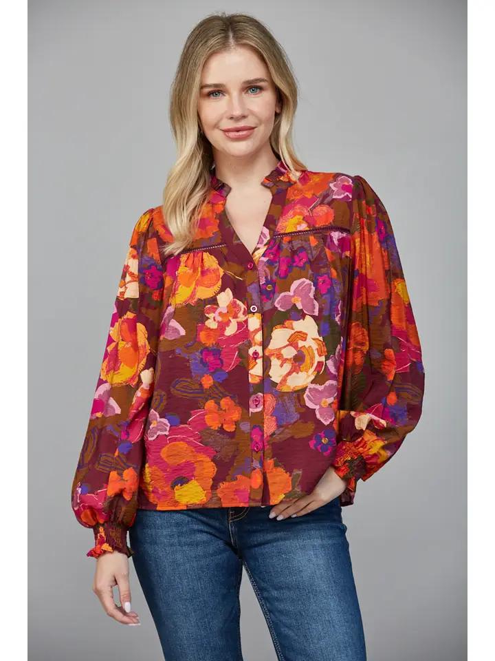 Fall Multi colored V-neck Blouse